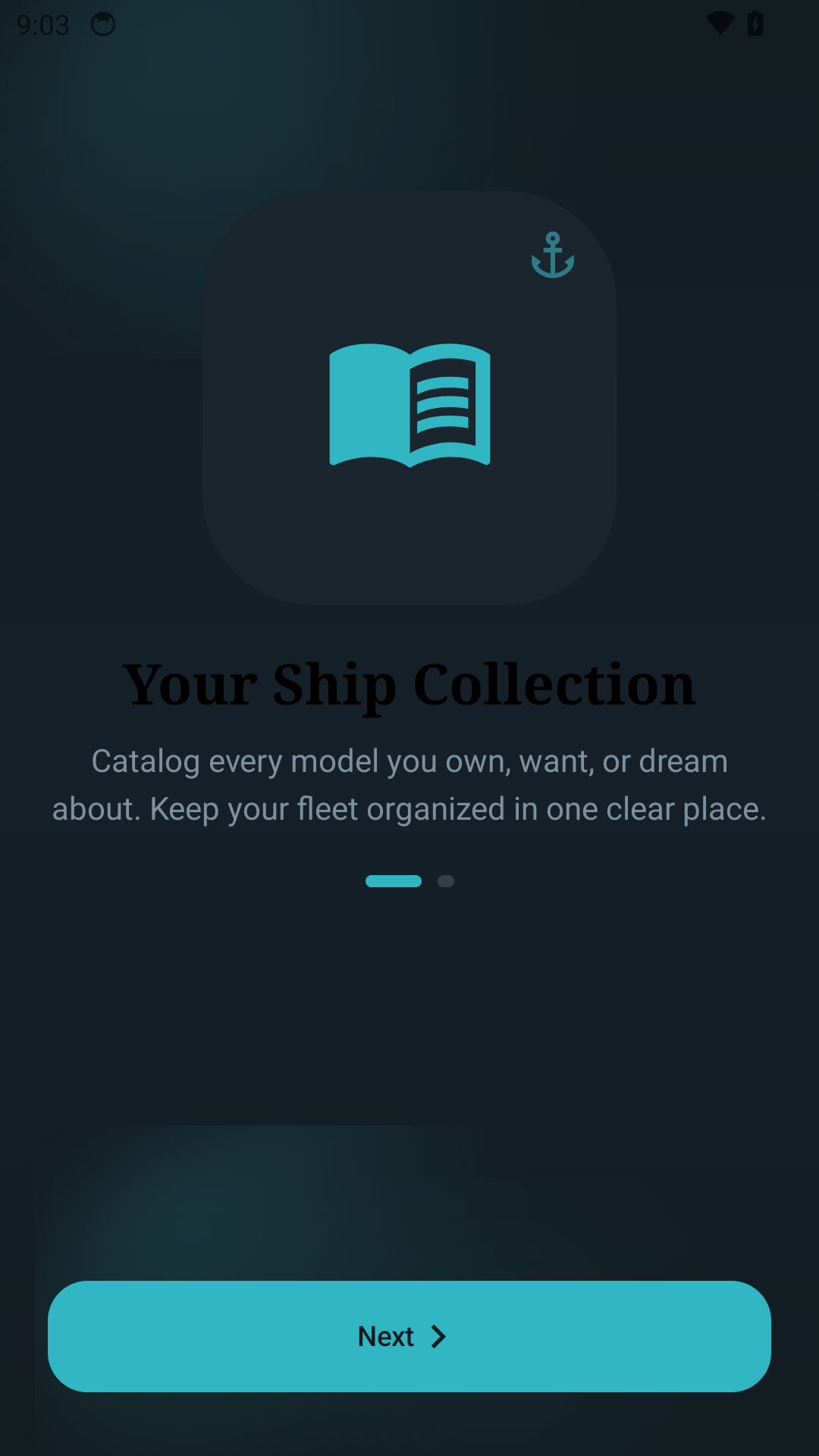Ship collection onboarding screen